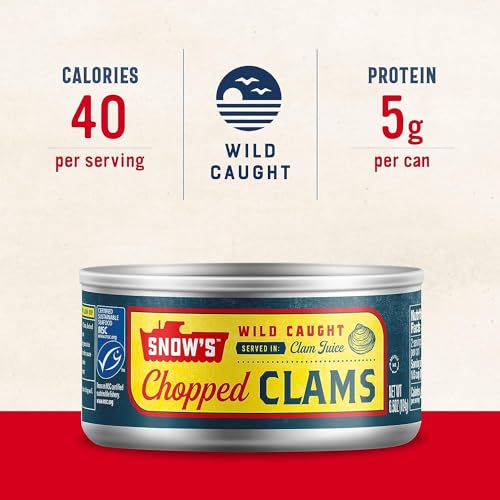 Image of Snow's Wild Caught Chopped Clams Canned,6.5 oz Can - 5g Protein Per Serving - Gluten Free,Keto Friendly,99% Fat Free,(Pack of 4)