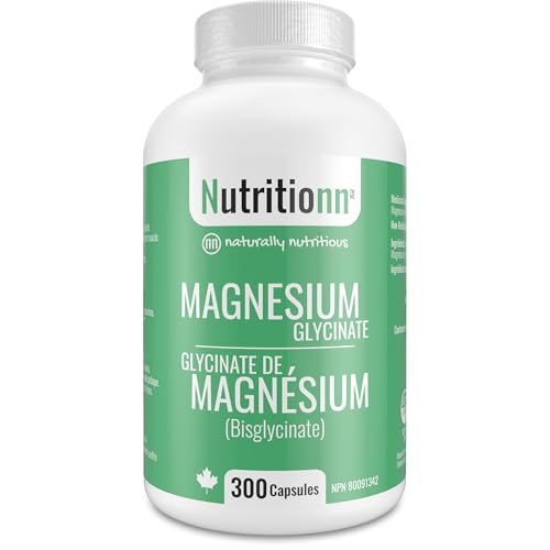 Magnesium Glycinate Supplement - 300 Capsules x 212.5 mg Elemental Magnesium, 425 mg Once Daily for Women and Men - Pure Chelated Bisglycinate for Good Health and Sleep - Made in Canada by Nutritionn