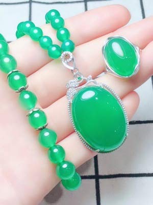 Jade vert véritable, parure argent 925, bague et pendentif œuf tendance