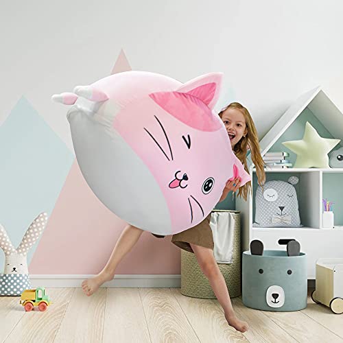 Anzitinlan Cute Cat Bean Bag Chair For Kids, Pink Stuffed Animal Storage Beanbag Chairs For Girls Room Decor, Extra Large Size, Velvet Super Soft Cover Only #TOP6