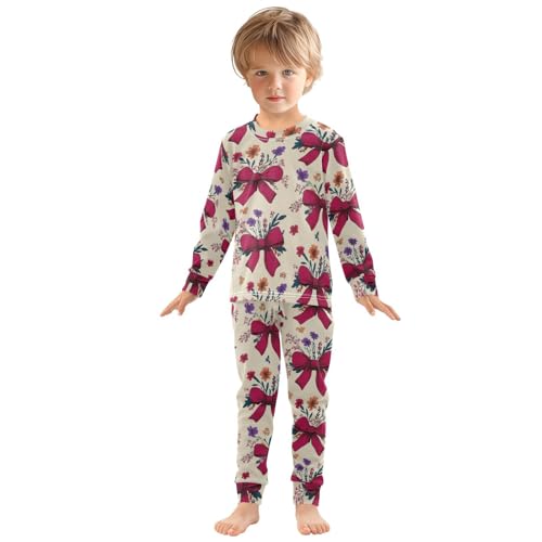 Pajama Sets Long Sleeve Floral Bow Pattern Print Soft Comfy Sleepwear 2 Piece PJS 3-8T2