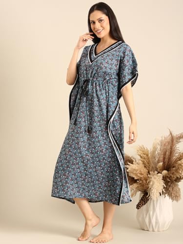 Image of Rupa Jon Aishwarya Women Full Length Printed Kaftan Nighty in Premium Cotton Blend Fabric, Night Dress, Maxi Nighty for Comfortable Everyday Wear