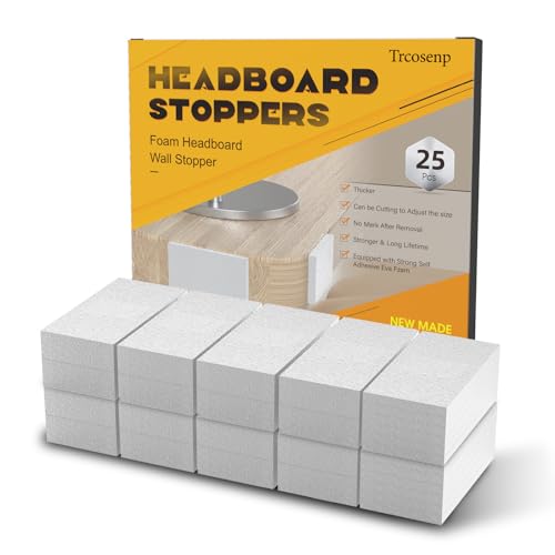 Headboard Bumpers for Wall 25Pcs EVA Foamadhesive Felt Strips Bed Furniture Wall Protectors 10Pcs (15mm Thick)+15Pcs (5mm Thick) Couch Wall Protector White Headboard Stoppers Wall Protector.