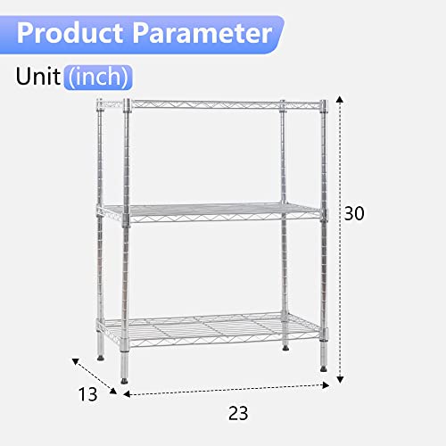 image for FDW 3 Tier Wire Shelving Units Metal Storage Rack 23L x 13W x 30H Adju