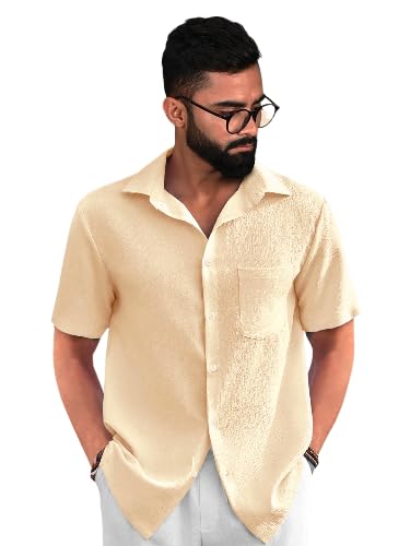 Pinkmint Popcorn Shirt for Men ll Textured Shirts for Men ll Stylish Half Sleeve Shirt ll Goa Wear ll Regular Fit Shirt