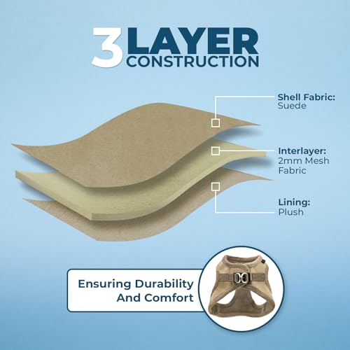 Image of Voyager Step-in Plush Dog Harness - Soft Plush, Step in Vest Harness for Small and Medium Dogs by Best Pet Supplies - Latte Suede (Leash Bundle), XL (Chest: 20.5-23 inch)