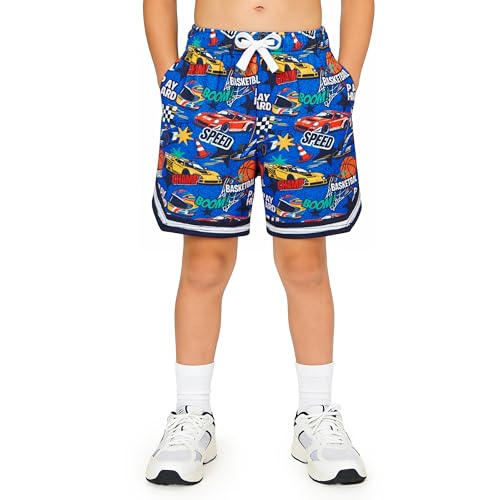 Cozople Boys Shorts Funny 3D Race Car Graphic Athletic Shorts with Elastic Waistband Casual for 7-8 Years