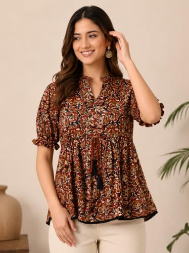 Image of Women's Cotton Printed Tunic Top | Square Neck Full Sleeve Casual Western Top | Trendy Longline Printed Top for Women | Stylish Party, Office