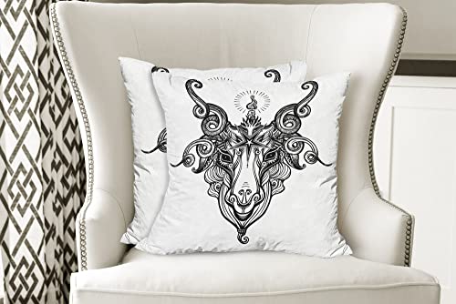 Ambesonne Pentacle Decorative Throw Pillow Case Pack Of 2, Pentagram Sign Demon Baphomet Satanic Goat Head Sketch With Swirls, Couch Bedroom Living Room Cushion Cover, 20", Charcoal Grey #TOP6