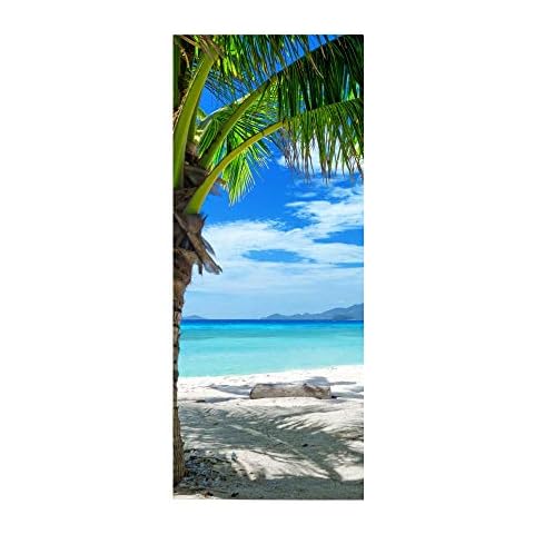 Oxiang 3D Beach Seascape Door Stickers Cover