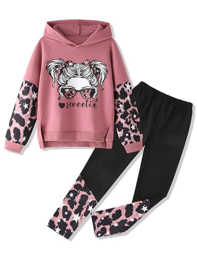 Image of Gaupafmb Girls Clothes Cool Girl Print Tie Dye Hoodie Pullover Sweatshirt Leggings 2PC Outfits