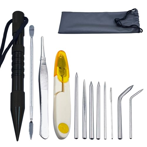 12-Piece Paracord FID Tool Kit Stainless Steel Marlinspike & Lacing Needles for Ropes Leather Bracelet Making Black