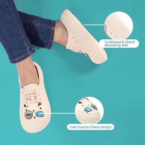 Image of YOHO Women Lace Up Clogs Sandals with Charms | Comfortable, Lightweight & Soft Shoes | Waterproof Monsoon Footwear & Rainy Slip ons for Girls | Wanderz CL