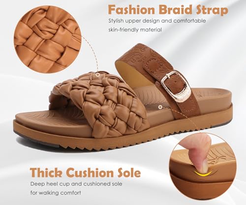 KuaiLu Womens Orthopedic Sandals Comfortable Arch Support Fashion Summer Beach Dressy Sandals With Leather Braided Adjustable Open Toe Cushion Travel Outdoor Plantar Fasciitis Shoes US Size5-114