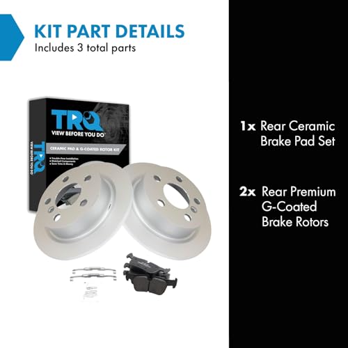 Image of TRQ Rear Brake Pad and Rotor Set Ceramic Coated Rotors Compatible with 2020 Mini Cooper SE