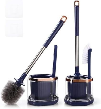 Toilet Bowl Brush and Holder 2 Pack Long Handled Toilet Brush Set for Bathroom with Gap Cleaning Brush and Clip deep Cleaning Wall-Mounted Household 3-in-1 Cleaning Brush Set (Blue)