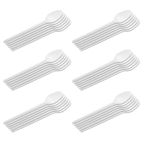 Acan Tradineur - 6 Paquetes de 24 cucharillas de plástico - Material Reutilizable y reciclable - Longitud de 12,5 cm - Color Blanco - Total 144 Uds