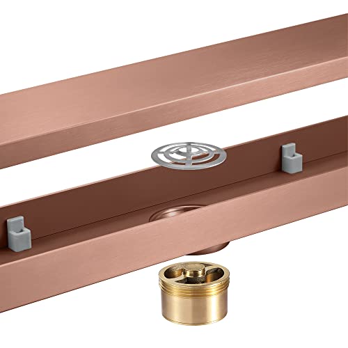 HAUSELIEBE Roségold Duschrinne Befließbar, Rechteckig Siphon Mit Flieseneinsatzrost, Abnehmbarer Verdeckter Deckel Cover