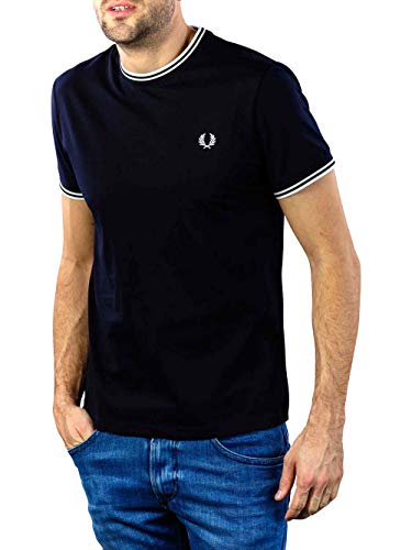 Fred Perry - Men's Black Short Sleeve T-Shirt with White/Black Collar - Black, L