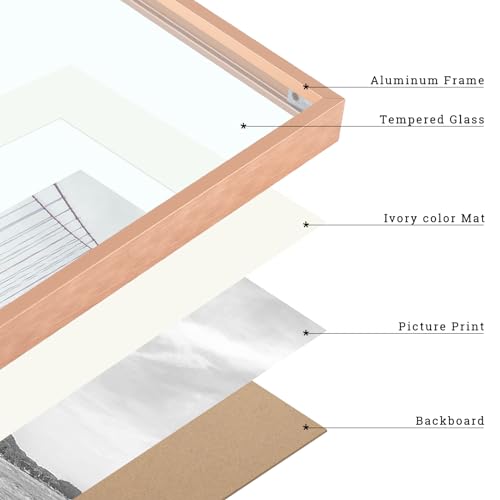 Frametory FR01-EN231-P1 11X14 Aluminum Photo Frame With Ivory Color Mat For 8X10 Picture & Real Glass thumb #3