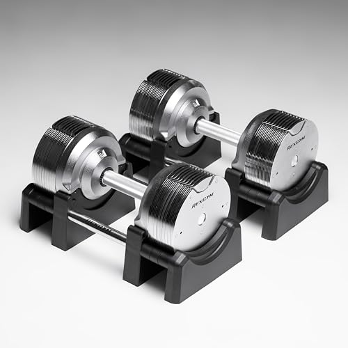 REXGYM Manubrio Regolabile a Carico Variabile Cromati Pesi con Scatti da 1,5 (Cromati 4-32.5KG, Coppia)