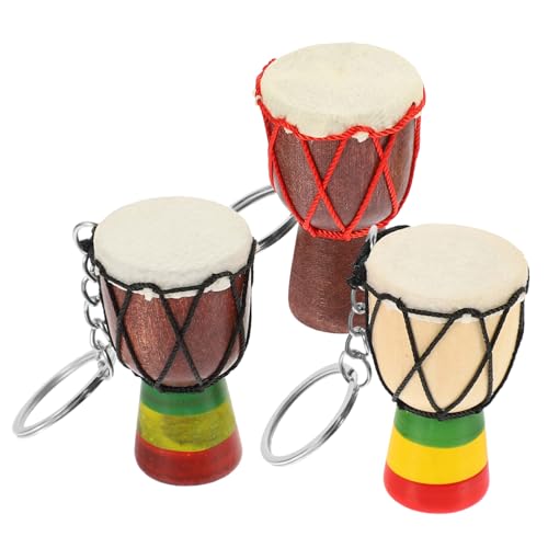 Healeved Llavero Colgante Tambores Africanos, Madera y Piel Genuina, Diseño Multifuncional, Unisex, Accesorio para Llaves y Decoración de Bolso, Set de 3 Piezas (Varios estilos