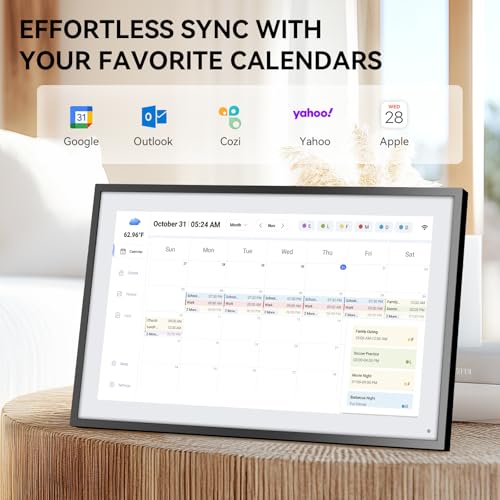 LOOFII 15.6" Smart Digital Calendar – 1920×1080 Full HD Touchscreen Family Planner & Calendar with Chore Chart & Meal Planner, Wall-Mountable (Black White)