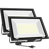 500W LED Flood Light Outdoor 2 Pack, 2000W Equivalent FloodLight with Plug, Super Bright 55000LM 6500K Daylight White IP66 Waterproof Commercial Lighting for Sports Fields,Courts,Arena,Stadium