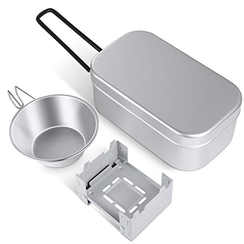 【正規品】メスティン キャンプ 3点セット ポケットストーブ シェラカップ 飯盒 2合アルミ製飯ごう 折りたたむストーブ はんごうすいはん 炊く·蒸す·燻す 目盛付 軽量 コンパクト エコ 安全 二重研磨 傷つけ防止 キャンプ/山登り/トレーニング/アウトドアに最適