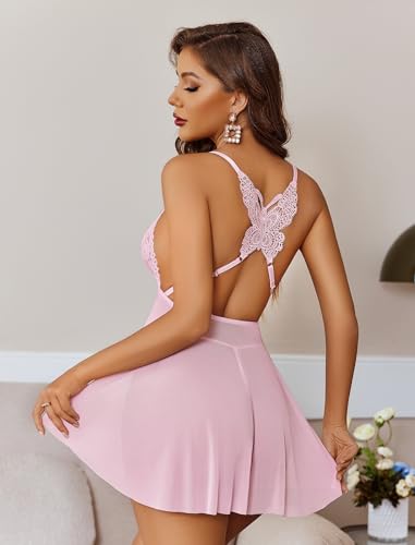 Image of Avidlove Sexy Lingerie for Women V-Neck Lace Babydoll Mesh Chemise Sleepwear Boudoir Outfits