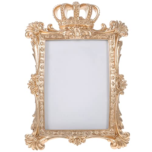 BESPORTBLE Gold Crown Photo Frame, 7inch Resin Picture Frame with Kickstand - Vintage Picture Frame For Portrait or Family Photos