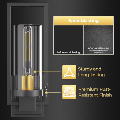 Image of CINOTON Black and Gold Wall Sconces Set of 2, 15 inch Matte Black Wall Mounted Lamp, Hardwired AC 120V Wall Sconces Vintage Vanity Light Fixtures with Clear Glass, Wall Lights for Living Room, Bedroom