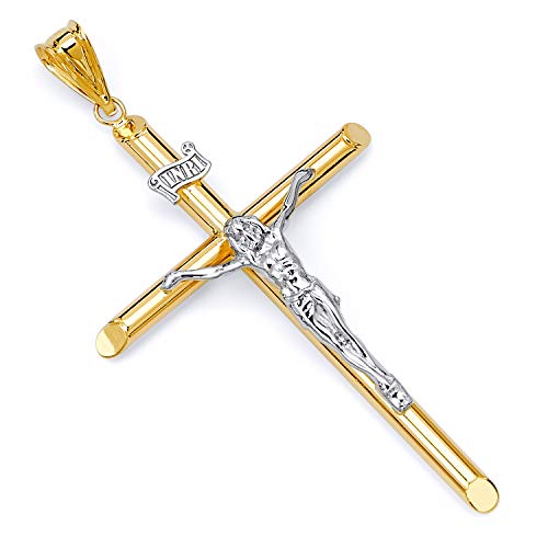 The World Jewelry Center 14k REAL Gold Religious Crucifix Jesus Cross Charm Pendant - Select Option