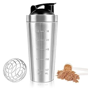 Gobesty Protein Shaker Bottle 750ml, Stainless Steel Protein Shaker Cup, Gym Shaker Bottle, Protein Mixer Shaker Supplement Bottle with Mixball, Leak Proof Metal Sports Water Bottle for Men&Women