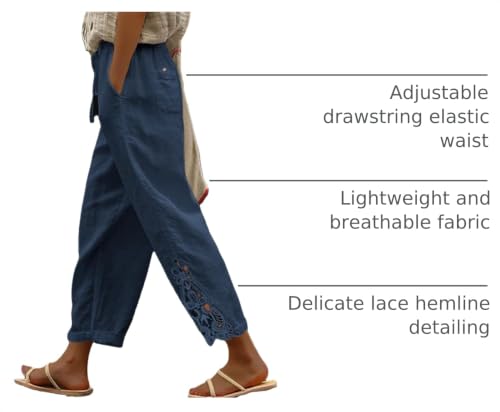 Image of Acelitt Women Casual Lightweight Drawstring Elastic Waist Pants with Pockets, S-XXL