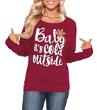 ALIREVERIE Christmas Women's Cute Cotton Shirt Crewneck Vacation Ugly Vintage Sweatshirt Baby Its Cold Outside XL
