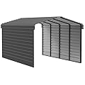 Arrow Carports Galvanized Steel Carport, with 2-Sided Enclosure, Compact Car Metal Carport Kit, 12' x 20' x 9', Charcoal