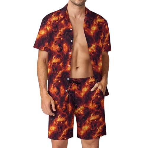 Lyngora Flame Lion Cool Print Mens Summer Vacation Cruise Beach