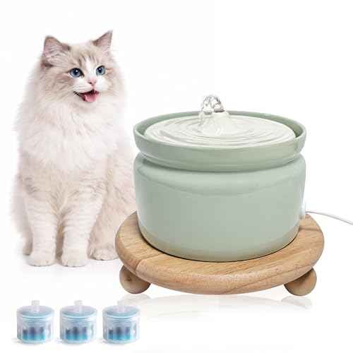 Ceramic Cat Water Fountain 1L/32oz Automatic Pet Drinking Fountain | Quiet USB Powered Pump Triple Filtration | BPA-Free Easy to Clean & Dishwasher Safe | for Cats & Small Dogs