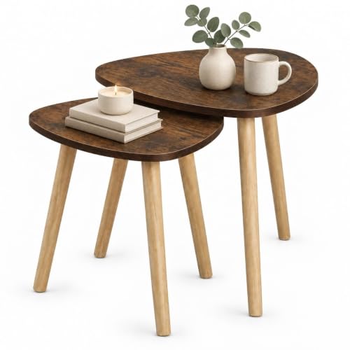 Image of URBNLIVING MODICA Teardrop Triangle Side Tables In Rustic Brown Set of 2