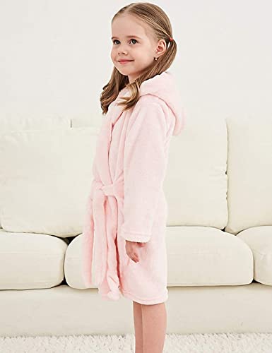 Shucheng Kids Girl's Classic Solid Color Robe Soft Flannel Sleepwear Hooded Bathrobes, Pink, 3 Years = Tag 100 #TOP2