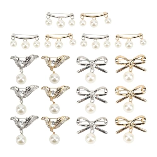 Image of Pearl Brooch, 18Pcs Women Brooch Pins Faux Pearl Pins Sweater Shawl Pins Clips Neckline Safety Clothing Dresses Decoration