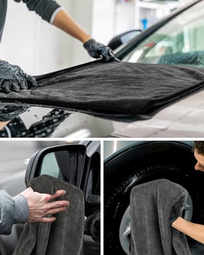 HOMEXCEL 洗車タオル マイクロファイバークロス 超吸水 拭き上げ 大判速乾 洗車クロス 2枚入り 50×60cm (グレー)