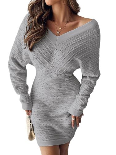CHICME Women’s V Neck Long Sleeve Hollow Out Knit Sweater