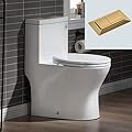 WOODBRIDGE Short Compact Tiny Dual Flush 1.28 GP One Piece Toilet,with Soft Closing Seat,1000 Gram MaP Flushing Score Small Toilet with Brushed Gold Button B0500-BG, White