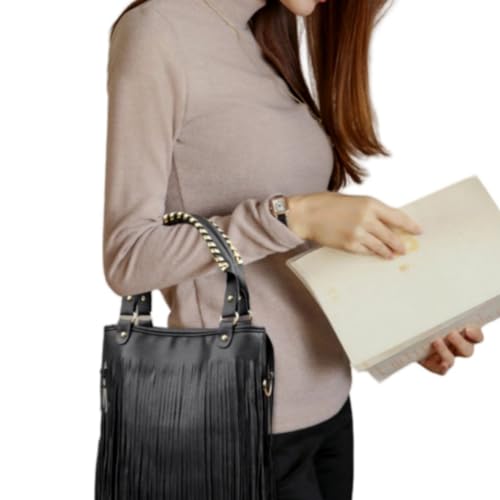Image of IAMUHI Casual Rivets Fringed Shoulder Handbag for Women,Soft Vegan Leather Hippie Crossbody Purse Bag Hobo Bag
