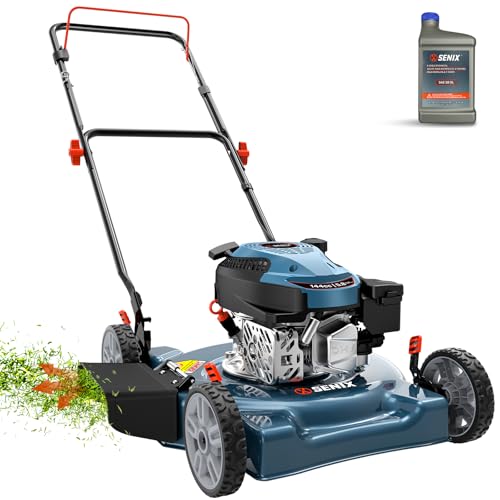 SENIX 144 cc Gas Lawn Mower, 20 inch 4-Cycle Push Mower, Side Discharge, 5 Position Cutting Height Adjustment, Low Noise & Fuel-Efficient for Lawn, Yard and Garden (LSPG-L5)