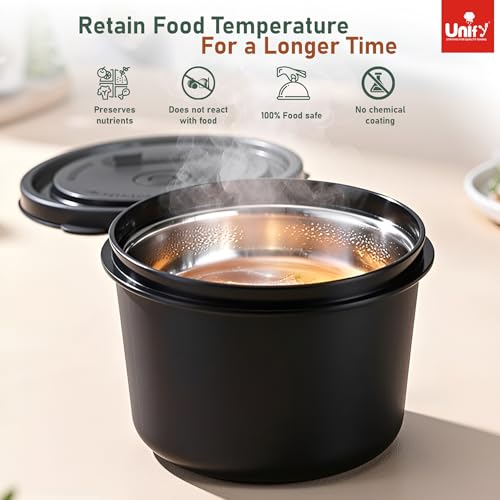Image of Unify 3 Pieces Stainless Steel Lunch Box | Microwave Safe Leak-Proof Food Storage Containers with Lids for Office, School, Kitchen (Black, Capacity - 600ml, 400ml, 250ml)