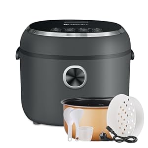 Mini cuoci riso 4 l AMZCHEF Cuociriso Elettrico 4L per 5 persone, 860W Rice Cooker, 8 tazze (non cotte), 7 funzioni di cottura, Cestello Vapore, Mantenimento in caldo, Funzione preimpostata di 12 ore