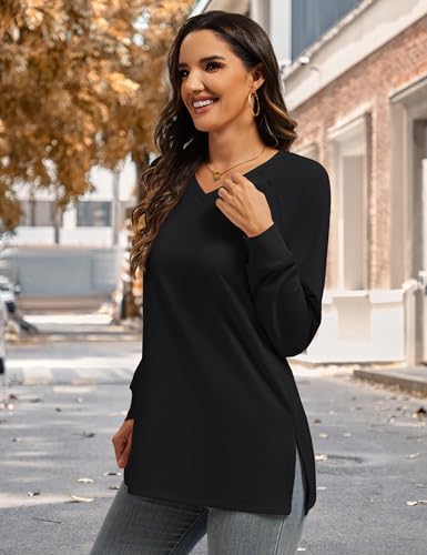 YUCOLEN Tunic Tops for Women Long Sleeve Shirts Loose Fit V Neck Side Split Basic Casual Blouses to Wear with Legging4